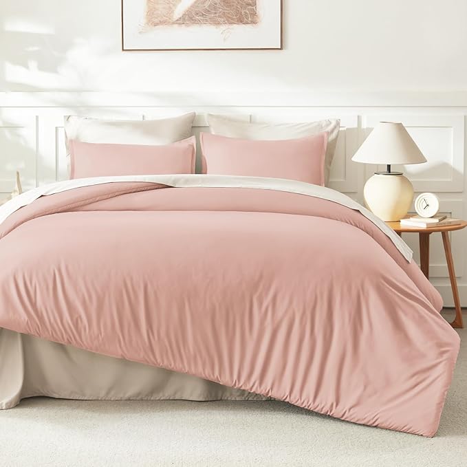 Litanika Pink Comforter Set King Size, 3 Pieces Blush Plain Bedding Comforter Set, All Season Bed Set (90x90In Comforter & 2 Pillowcases)