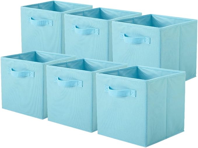 ShellKingdom Foldable Fabric Storage Cubes And Cloth Organizer Drawer For Closet And Toys, 6 Pack (Light Blue) by ShellKingdom
