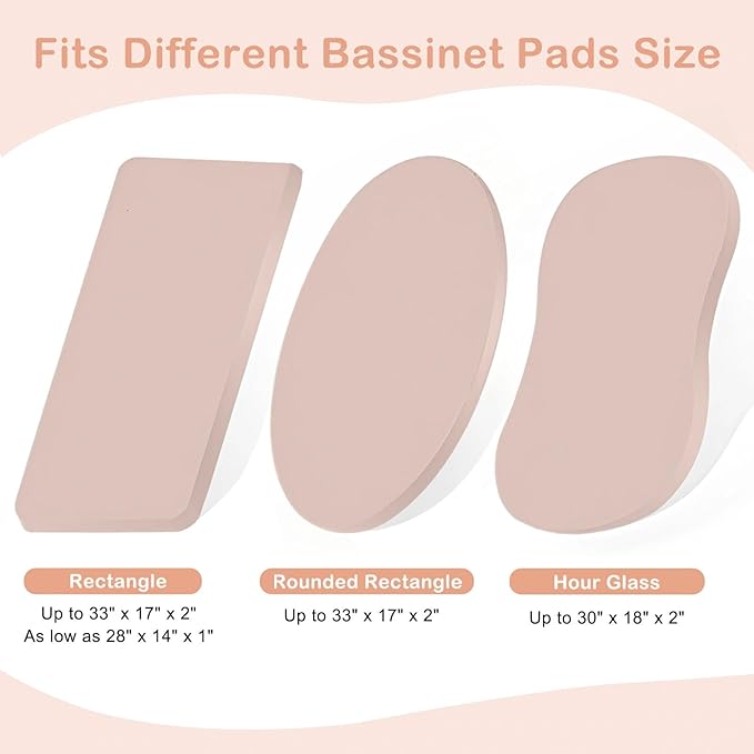 Basumee Muslin Bassinet Sheets for Baby Girl Boy 2 Pack Soft Breathable Baby Bedside Bassinet Fitted Sheets with Bottom Elastic Band Mattress Cover for Rectangle Oval Hourglass Bassinets