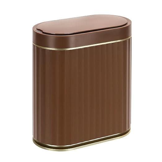 ELPHECO Bathroom Motion Sensor Trash can, 2 Gallon Automatic Garbage Can, Slim Plastic Smart Trash Can with Lid, Commercial Intelligent Trash Bin for Bedroom, Bathroom, Office, Brown Gold by ELPHECOUSA