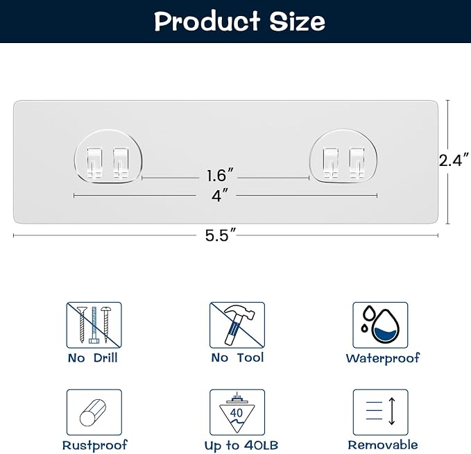 AKTECKE Shower Caddy Adhesive Replacement, No Drilling Transparent Adhesive Wall Hooks for Corner Shower Organizer Basket, Waterproof Adhesive Strip for Bathroom Shelf & Kitchen Rack - Image 2