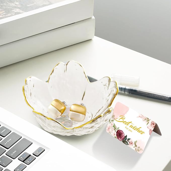 Birthday Gifts for Women Jewelry Dish Glass Ring Dish Holder Jewelry Tray Cute Vanity Organizer Room Decor Jewellery Tray Crystals Trinket Dish Nightstand Bedroom Decor Christmas Friendship Gifts - Image 6