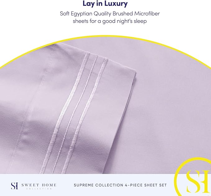 Queen Size Bed Sheets - Breathable Luxury Sheets with Full Elastic & Secure Corner Straps Built In - 1800 Supreme Collection Extra Soft Deep Pocket Bedding Set, Sheet Set, Queen, Lilac