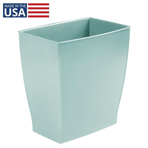iDesign Small Plastic Bathroom Trash Can, Slim Rectangle Garbage Bin for Bedroom, Office, Dorm, Soft Aqua Blue - Image 2