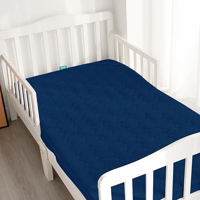 Biloban Crib Mattress Protector Pad Waterproof, Toddler Waterproof Crib Mattress Cover, Machine Washable & Dryer Fit Baby Toddler Bed Mattress Protector (Standard Size 52” x 28”), Navy Blue