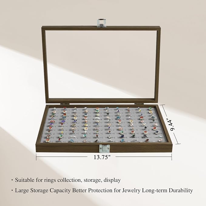 Stratalife Ring Organizer Wood Jewelry Box Ring Holder 100 Slot Jewelry Case Vintage Storage Display Tray for Multiple Rings - Image 4