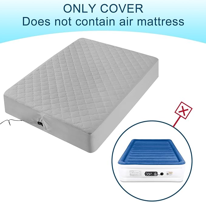 Twin Air Bed Mattress Pad with 15-24 Inch Deep Pockets - Waterproof Protector for Warm Sleep & Cold Air Insulation,Perfect for Camping, Guest Bed, Pets & Overnight Visitors-Gray