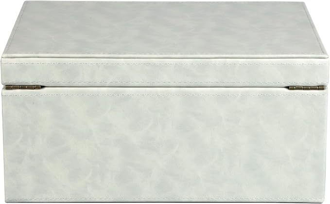 HofferRuffer Faux Leather Decorative Box, Large Wooden Structure Keepsake Box Accessory Organizer Jewelry Organizer with Hinged Lid, Storage Container for Home or Office (Cream White) - Image 8