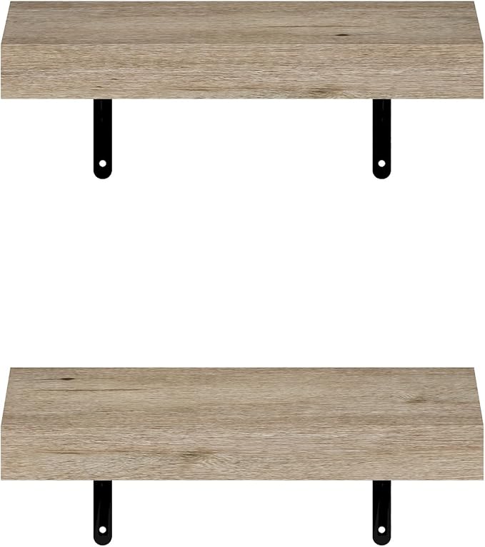Furinno Tanna Floating Shelves for Wall Set of 2, 15-Inch Wall Shelf, Triple Thick Floating Mounted Shelf, for Bathroom, Home Office, Living Room, Natural - Image 6