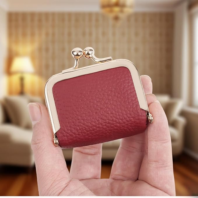 Genuine Leather Mini Jewelry Box & Vintage Wallet for Women - Compact Travel Coin Purse, Lipstick Storage Organizer, Retro Leather Clutch Case (Red/Mini) - Image 2