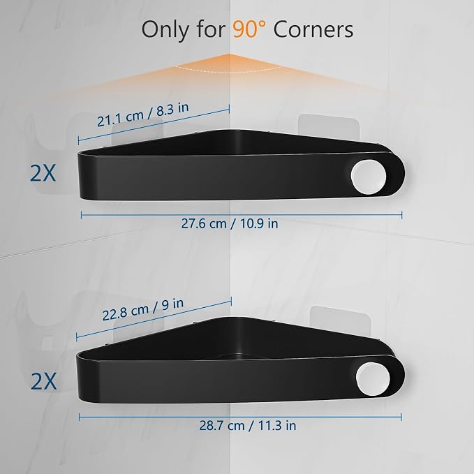 Sotfamily Plastic Shower Caddy Corner (for 90° Only), 4 Pack Adhesive Corner Shower Shelves for Smooth Wall Bathroom Organizers and Storage, Black - Image 2