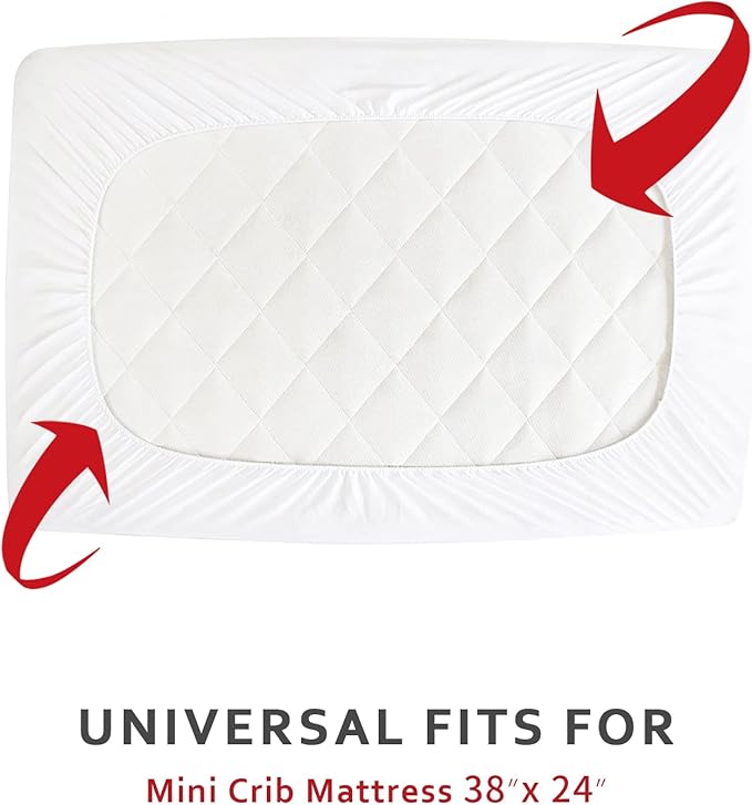 Waterproof Mini Crib Mattress Pad Sheets Fitted (Cover Only), Cotton Fabric Mini Crib Protector, Fits Dream On Me Folding Playard Mattress, Baby Playard Sheets Cover