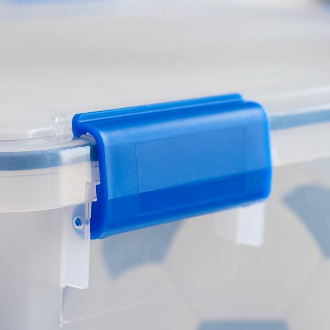 IRIS USA WeatherPro 74 Qt Storage Bins with Lids, 3 Pack, BPA-Free Plastic Gasket Box with Tight Latch and Seal, Stackable Nestable Tote Tub - Clear/Blue - Image 5