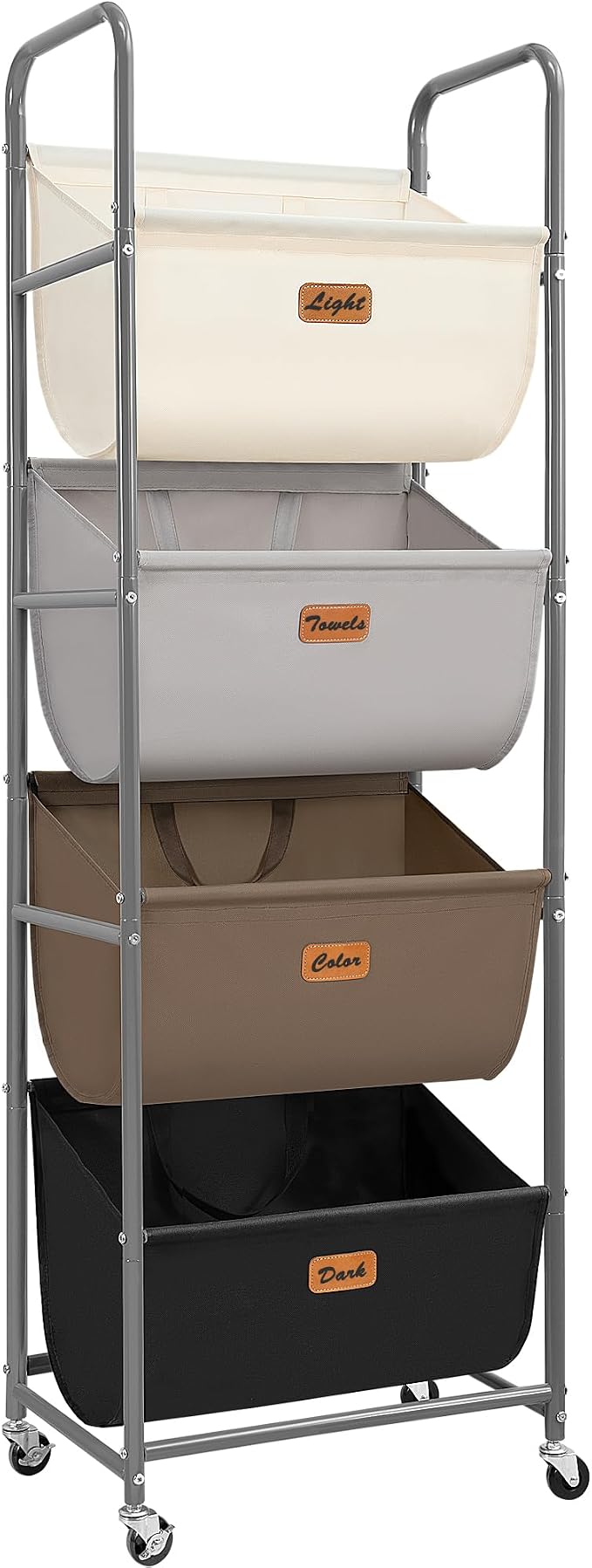 STORAGE MANIAC Vertical Rolling Laundry Hamper, 4 Section Laundry Sorter with Wheels and 2 Breaks, 4-tier Laundry Baskets for Small Space, Dorm, Laundry Room, Closet, Multicolored 4-tier by STORAGEMANIAC