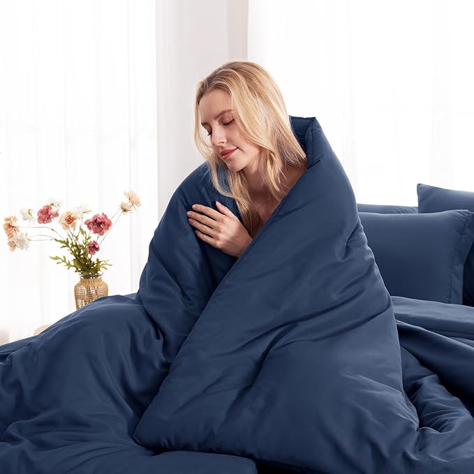 CozyLux Full Size Comforter Sets Navy Blue, 7 Pieces Bed in a Bag Full Comforter Set with Sheets, Luxury Bedding Set with Down Alternative Comforter, Fitted Sheet, Flat Sheet, Pillowcases & Shams