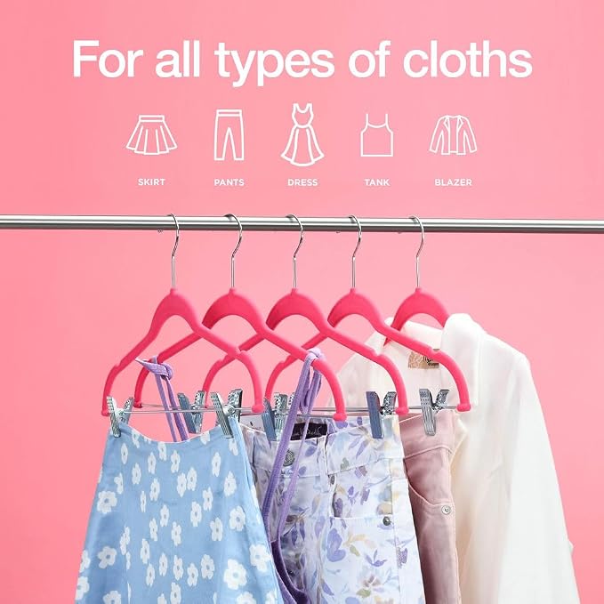 Home-it 10 Pack Clothes Hangers with Clips Pink Velvet Hangers use for Skirt Hangers Clothes Hanger Pants Hangers Ultra Thin No Slip - Image 3