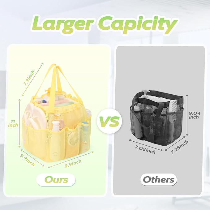 famichan Mesh Shower Caddy Portable with Drawstring, Dorm Room Essentials for College Students Girls & Boys, Large Shower Bag for Camping,Swimming,Gym,Travel,Bathroom - Yellow - Image 4