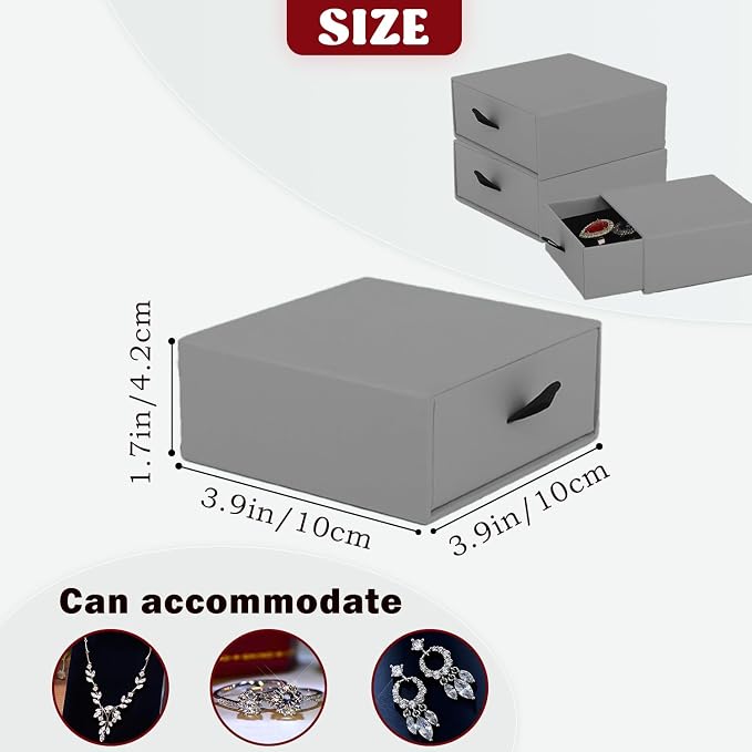 Nsmykhg Jewelry Gift Box Velvet-Lined,12 Pack Compact Drawer Style for Earrings & Rings, Necklace & Bracelet Organizer, 3.93x3.93x1.65 Inches, Stackable Elegant Jewelry Display & Storage Box (Grey) - Image 2