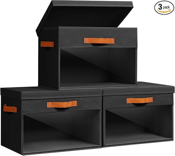 Homsorout Large Storage Bins with Lids - 3 Pack Foldable Decorative Organizers with Clear Windows & Handles, Cube Storage Organizers for Clothes, Blankets, Sweaters, Sheets, Black by Homsorout