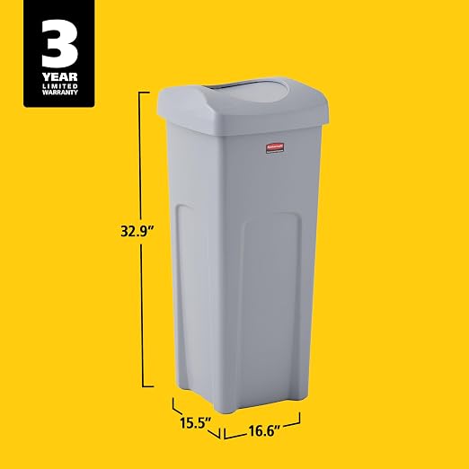 Rubbermaid Commercial Products Square Trash/Garbage Container with Untouchable Swing Top Lid, 23-Gallon, Gray, Perfect for Outdoor/Restaurant/School/Kitchen - Image 7