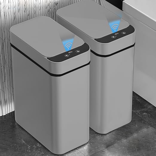 Yatmung 2 Pack - 2.5 Gallon Motion Sensor Bathroom Trash Can - Slim Smart Trash Cans - Skinny Trash Bin with Lid - Electric, Narrow, Plastic, Auto Open - Small Automatic Garbage Can (Grey) - Image 7