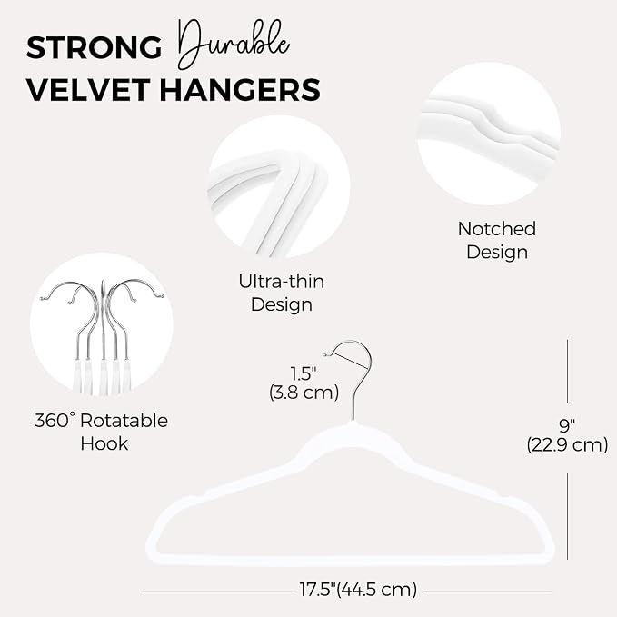 HOUSE DAY Premium Velvet Hangers 100 Pack White, Non-Slip Flocked Felt Hangers, Sturdy Clothes Hanger with 360° Rotatable Hook, Heavy Duty Durable Slim Coat Hanger for Closet Space Saving - Image 7