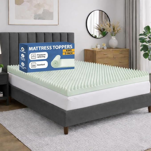 Greaton, 2-Inch Convoluted High Density Foam Mattress Topper, CertiPUR-US Certified for Superior Comfort and Support, King, Green