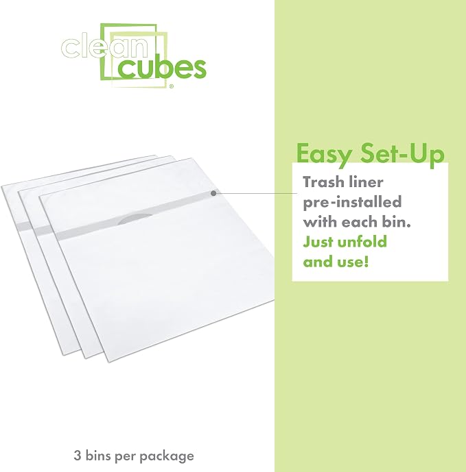 Clean Cubes 13 Gallon Disposable Pop-Up Trash Cans (3-Pack) with Fitted Bags – Foldable Garbage & Recycling Bins for Parties, Events & Kitchen (White, 17" H x 13.5" W x 10" D) - Image 3
