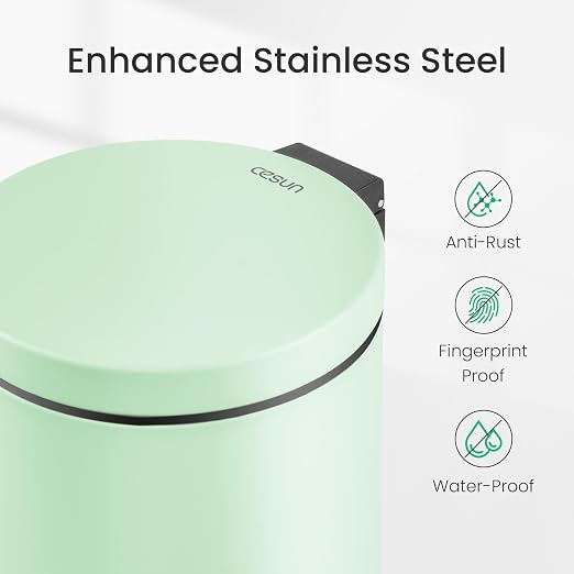 Cesun 1.2 Gallons Small Green Trash Can, Bathroom Garbage Can with Lid and Foot Pedal, Mini Round Wastebasket for Bathroom, Bedroom, Office, 4.5 Liters / 1.2 Gallons, Green - Image 3