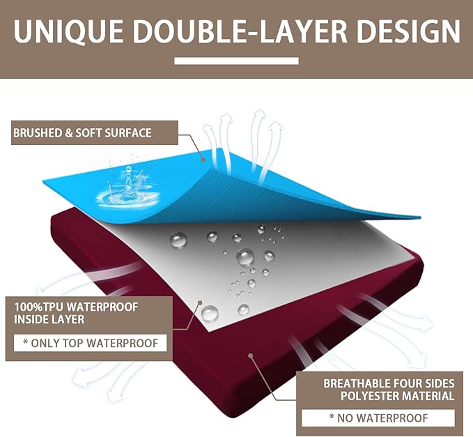 Mecerock Mattress Protector, Breathable and Soft Waterproof Mattress Protector, Mattress Cover, Wine Red Mattress Cover Full Size Bed
