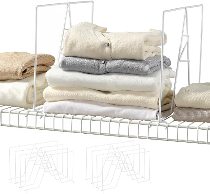 Wire Shelf Dividers - White Closet Organization & Storage Organizer - No Tool Shelf Divider for Wire Shelves - Metal Shelf Accessories – for 16“ Deep Wire Shelves – Tall 12” Height – 8 Pack by Unknown