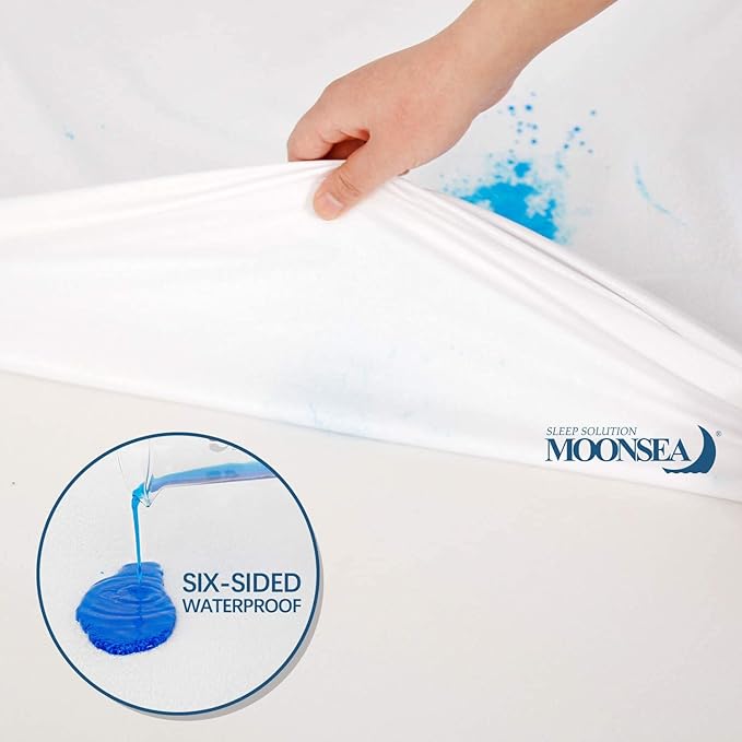 Moonsea King Mattress Protector Zippered,Ultra Soft Terry Surface Mattress Encasement, 6-Side Waterproof Mattress Cover for Kids, Well Zipper, Noiseless, for King Mattress 76*80(10/11/12/13/14 Inch)