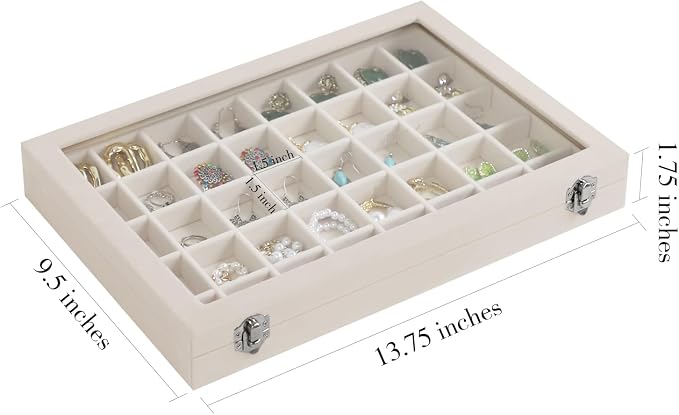 Stratalife Jewelry Organizer 40 Grid Jewelry Trays with Dust-proof Lid Velvet Earring Organizer Ring Holder Accessories Box Necklaces Earrings Storage for Women Drawers Cream - Image 3