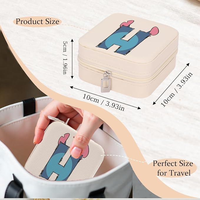 LONGXIN Cute Cartoon Gifts, Initial Travel Jewelry Case Small Jewelry Box Organizer, Personalized Gifts for Women Teen Girls, Birthday Christmas Gifts for Cartoon Lovers, Letter H - Image 4