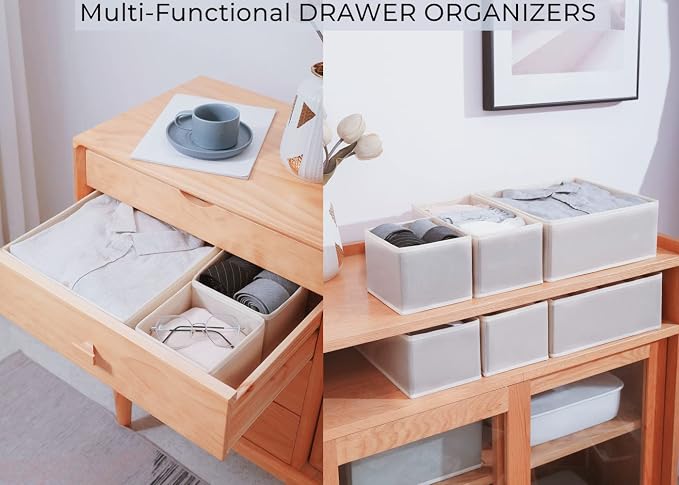 Fordonral 12 Pack Drawer Organizer Clothes, Foldable Fabric Dresser Organizer Closet Organizers and Storage Box for Underwear,Folded Clothes,Baby Clothing,Socks,Bra,Towels,Ties(12 Pack,Gray) - Image 2