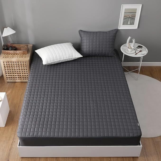 Quilted 100% Cotton Mattress Cover – 6 Colors, Machine Washable, Breathable & Stretchy, Fits up to 16-Inch Deep, Twin/Full/Queen/King (Charcoal, Full)