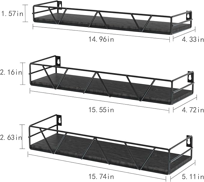Amaoot Floating Shelves Set of 3, Home Wood Wall Shelf, Farmhouse Shelf for Bedroom, Wall Mounted Floating Shelf for Living Room, Bedroom, Bathroom, Kitchen, Office (Black 2) - Image 3