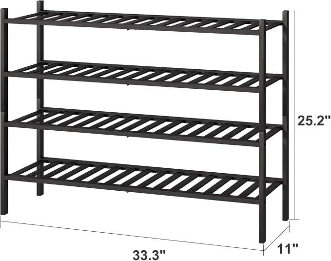 viewcare Black 4-Tier Long Shoe Rack, Bamboo Wood, 33-Inch - Image 3