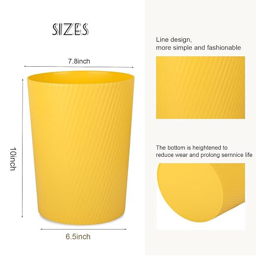 UUJOLY Small Trash Can Wastebasket Garbage Can Container Bins for Bathrooms, Laundry Room, Kitchens, Offices, Kids Rooms, Dorms (Yellow) - Image 2