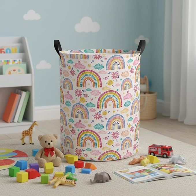 Baby Laundry Hamper kids laundry Basket Waterproof Laundry Bag for Bedroom Toy Clothes Organizer Room Décor(Pink Rainbow) - Image 3