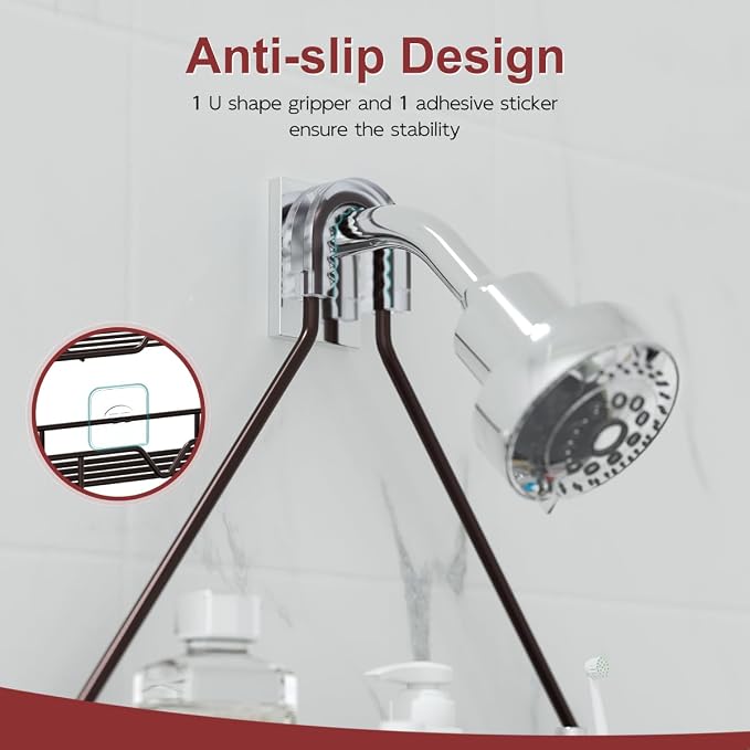 TreeLen Shower Caddy over Shower Head Hanging Bathroom Caddy for Bathroom Organizer 4 Hooks Shampoo Holder-Bronze - Image 4