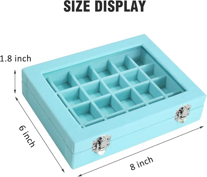 Vicoter Velvet Jewelry Box 24 Grid Jewelry Ring Display Organiser Box Tray Holder Earrings Storage Case for Girls Wife Mom Women (Light Blue) - Image 2