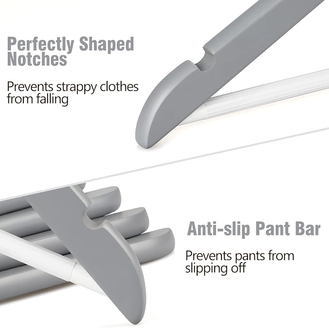 TOPIA HANGER Premium Wooden Hangers with Non-slip Pant Bar, 360°Swivel Hook and Shoulder Notches, 16 Pack Solid Wood Clothes Hangers for Suit, Coat, Jacket, Camisole(Grey/White)-CT35GW6 - Image 3