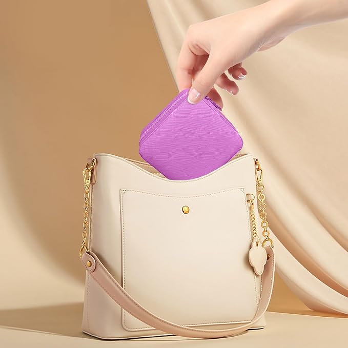 Small Travel Jewelry Box, Portable Mini Jewelry Leather Box Jewelry Ring Organizer Case Storage Holder Gift Boxes for Girls Women, Lilac purple - Image 4