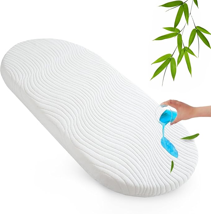 Baby Bassinet Mattress Pad 15" x 30" x 1.5", Waterproof Oval Moses Basket Mattress with Removable & Washable Cover Fit for Safety 1st/ Dream On Me Lacy/Delta Children Slumber/Baby Delight Go with Me