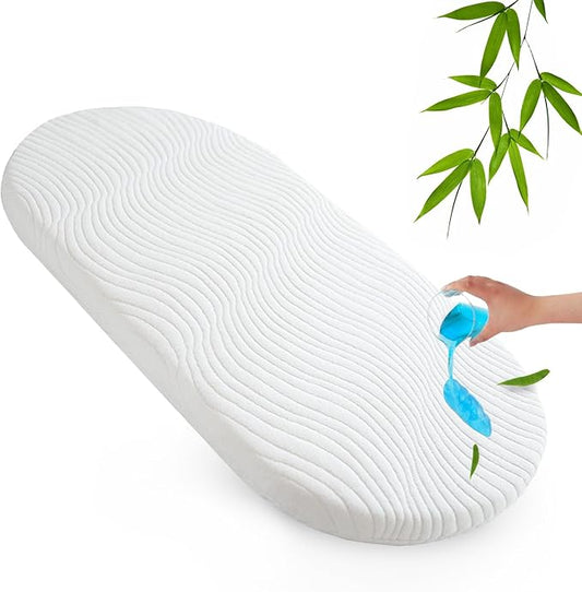 Baby Bassinet Mattress Pad 15" x 30" x 1.5", Waterproof Oval Moses Basket Mattress with Removable & Washable Cover Fit for Safety 1st/ Dream On Me Lacy/Delta Children Slumber/Baby Delight Go with Me