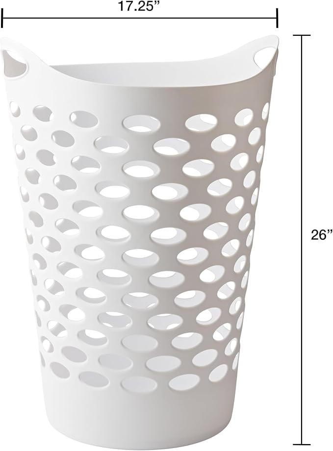 2 BUSHEL Flexible Laundry Basket,Tall plastic hamper for Clothes, Bedroom, and Storage - Portable Round Bin with Carry Handles 17.75" x 17.25" x 26", White (2) - Image 2