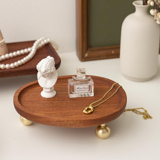 Wooden Jewelry Display Tray, Mothers Day Gifts Presentation Tray, Organizer for Rings, Necklaces, Earrings, Catchall Holder, Trinket Dish, Key Tray (Oval) by topathleticstore