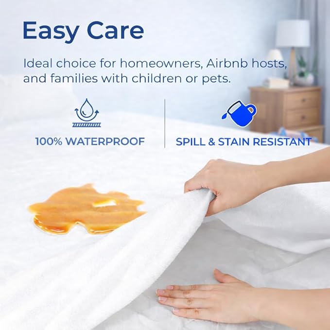 Comfort Beddings 100% Organic Cotton Mattress Protector Calking Size Mattress Cover 250GSM, Waterproof, Noiseless Fitted Bed Cover Protector with 8"-18" Deep Pocket