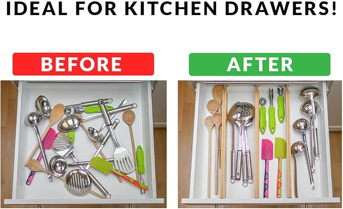 Adjustable Bamboo Drawer Dividers – SMALL SIZE, Expandable 12–16 inch – Spring Loaded Drawer Organizer for Kitchen, Dresser, Bathroom, Bedroom, Desk – 6-Pack - Image 5
